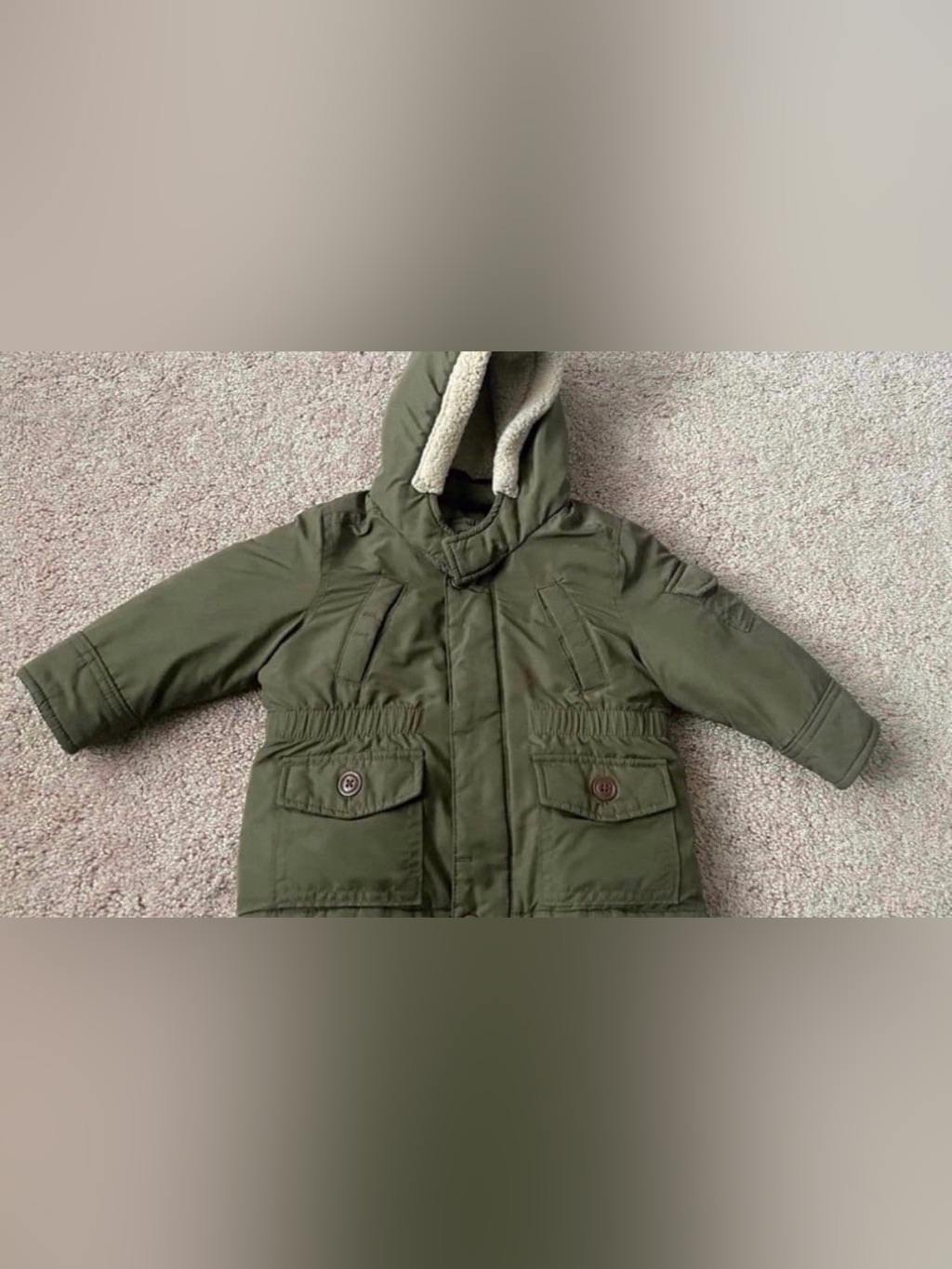 12-18 Months Kids Olive Green Hooded Winter Coat